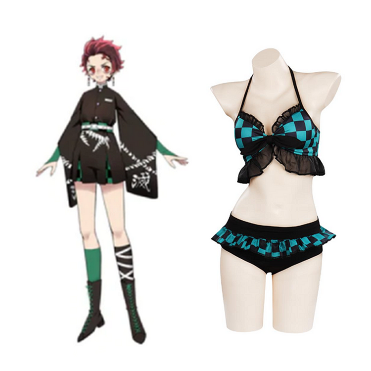 Anime Demon Slayer -Kamado Tanjirou Cosplay Costume Swimwear Outfits Halloween Carnival Suit