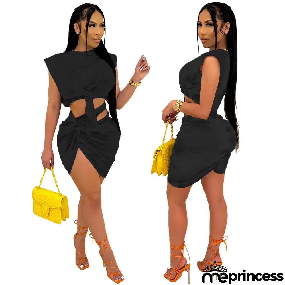 Sexy Fashion Sleeveless Top Skirt Two Piece Set