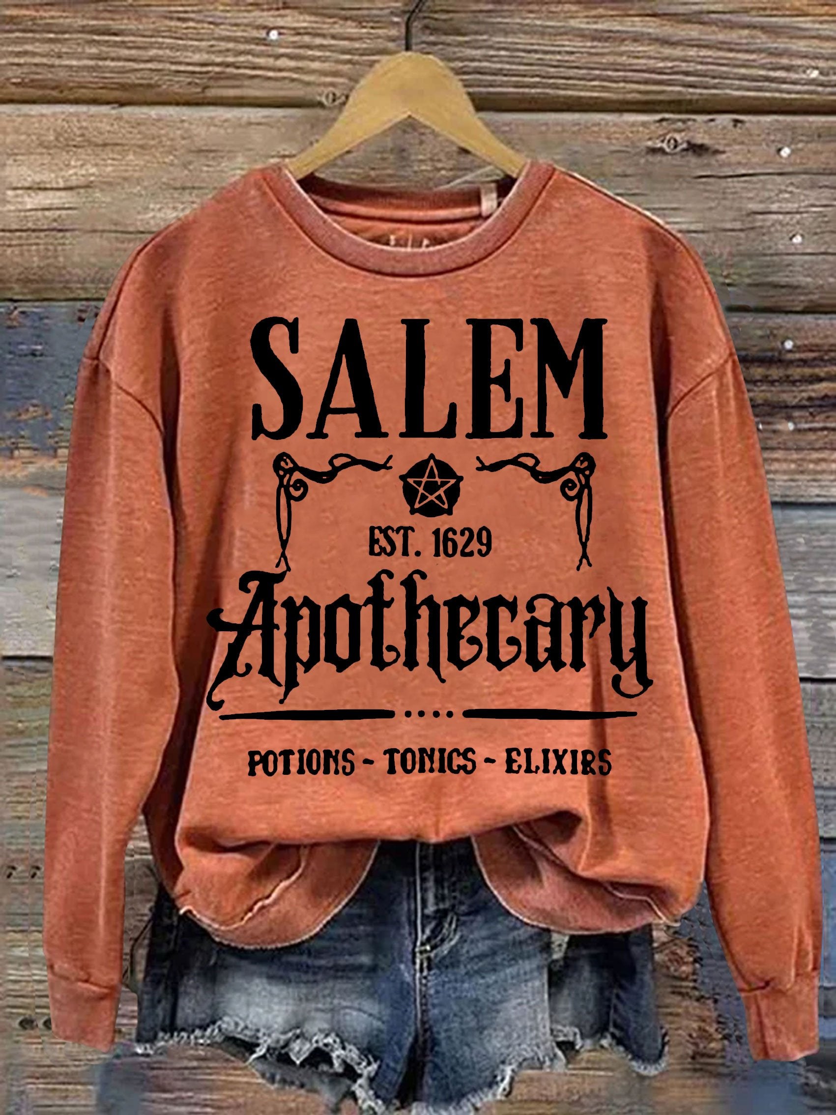 Salem Apothecary Halloween Print Casual Sweatshirt