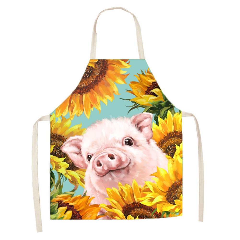 Linen Print Apron - Flower Pig - 68x55cm