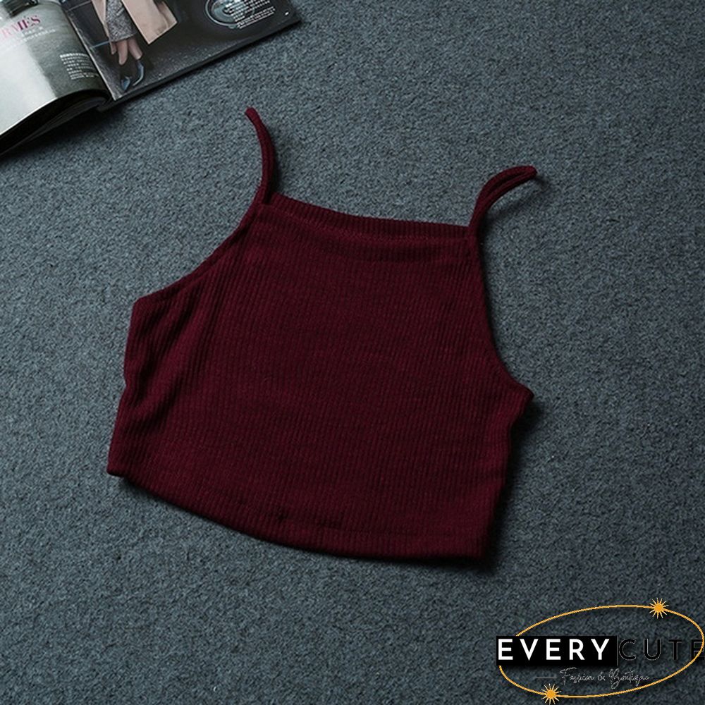 Women Sexy Sleeveless Vest Crop Tops Casual Solid Color Halter Tank Tops