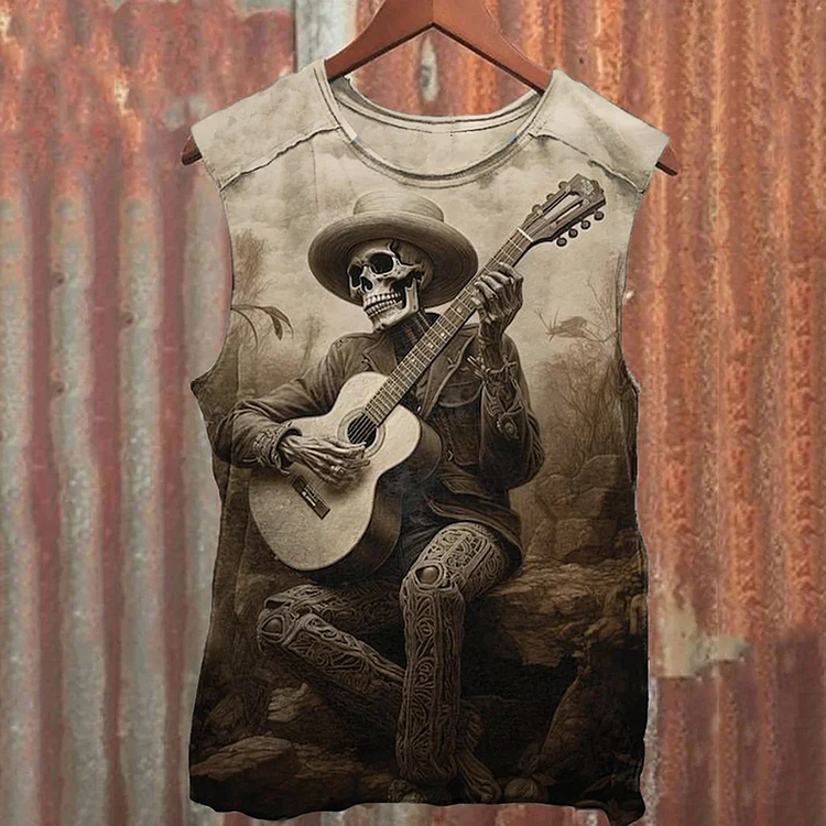 Comstylish Men's Halloween Hip Hop Skull Guitar Player Print Vest