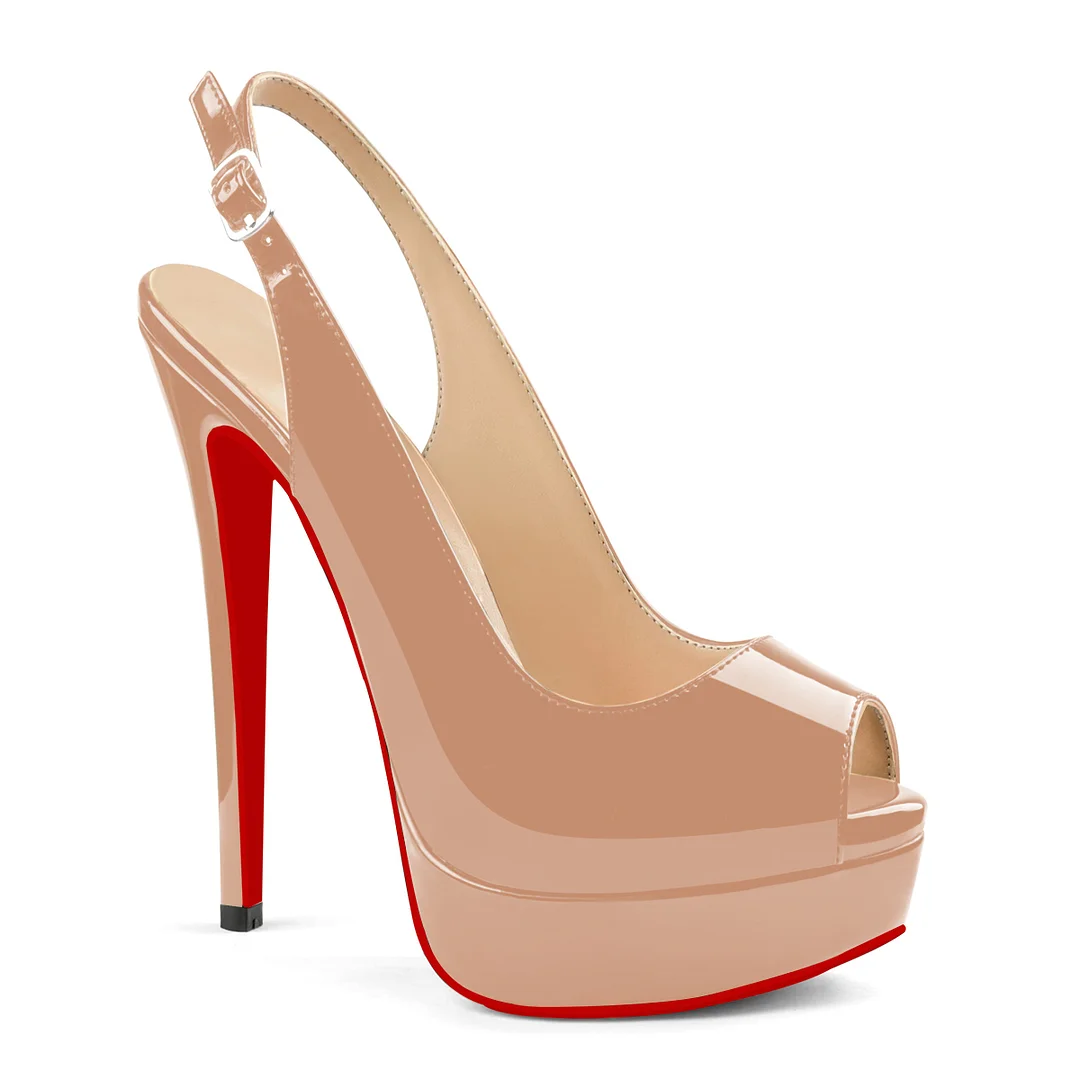 150mm Red Bottom Slingback High Heels Open Toe Platform Strap Pumps Sandals-MERUMOTE
