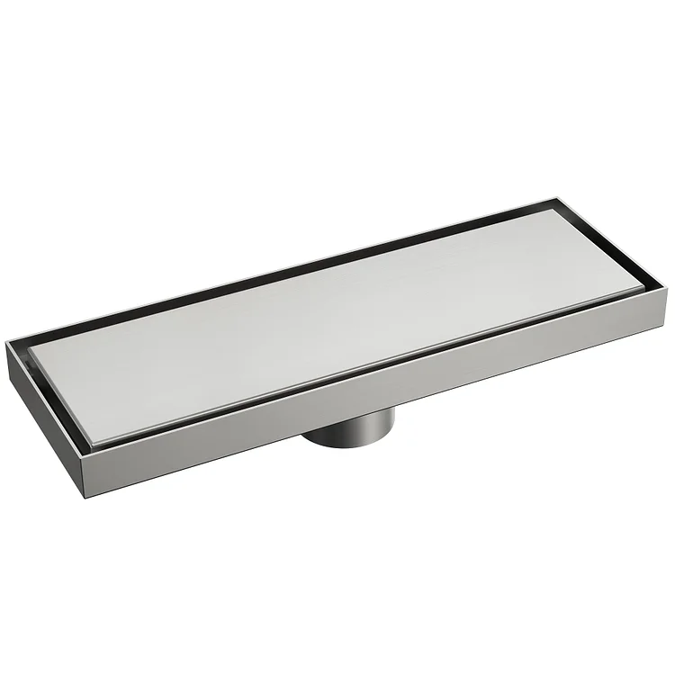 EVERSTEIN Rectangular Stainless Steel Linear Shower Drain with Tile Insert Cover Brushed Nickel