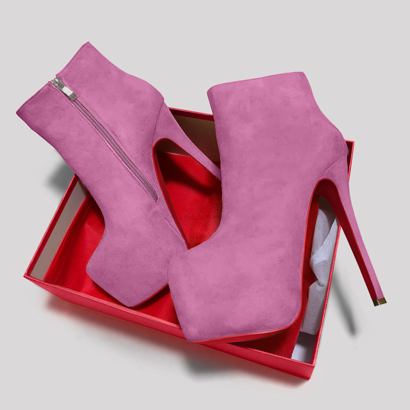 6.1" Women's Sky High Heels Platform Red Bottom Shoes Winter Ankle Boots Suede-MERUMOTE