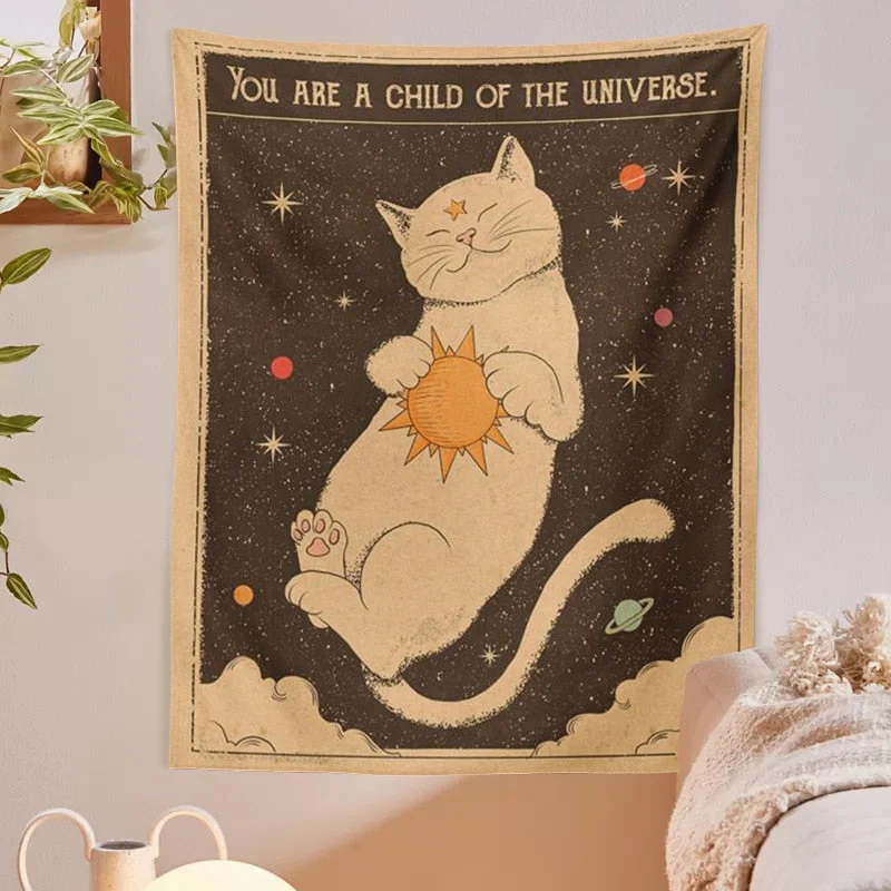 Tarot Cat Tapestry Witchcraft Sun Moon Eternal heart Wall Hanging Bohemian Decoration Home Hippie Mattress Girls Dorm Room Decor