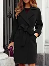 Urban Solid Color Long Sleeves Lapel Belted Loose Woolen Outerwear