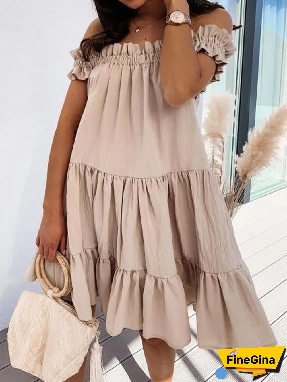 Women'S Dresses Loose One Word Collar Ruffle Dress