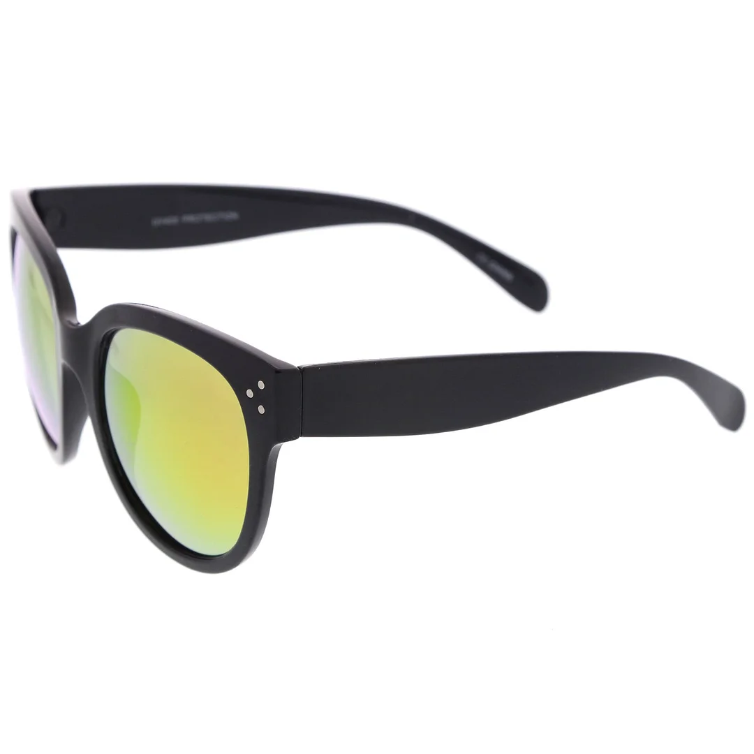 Women's Oversize Horn Rimmed Colored Mirror Lens Cat Eye glasses 56mm