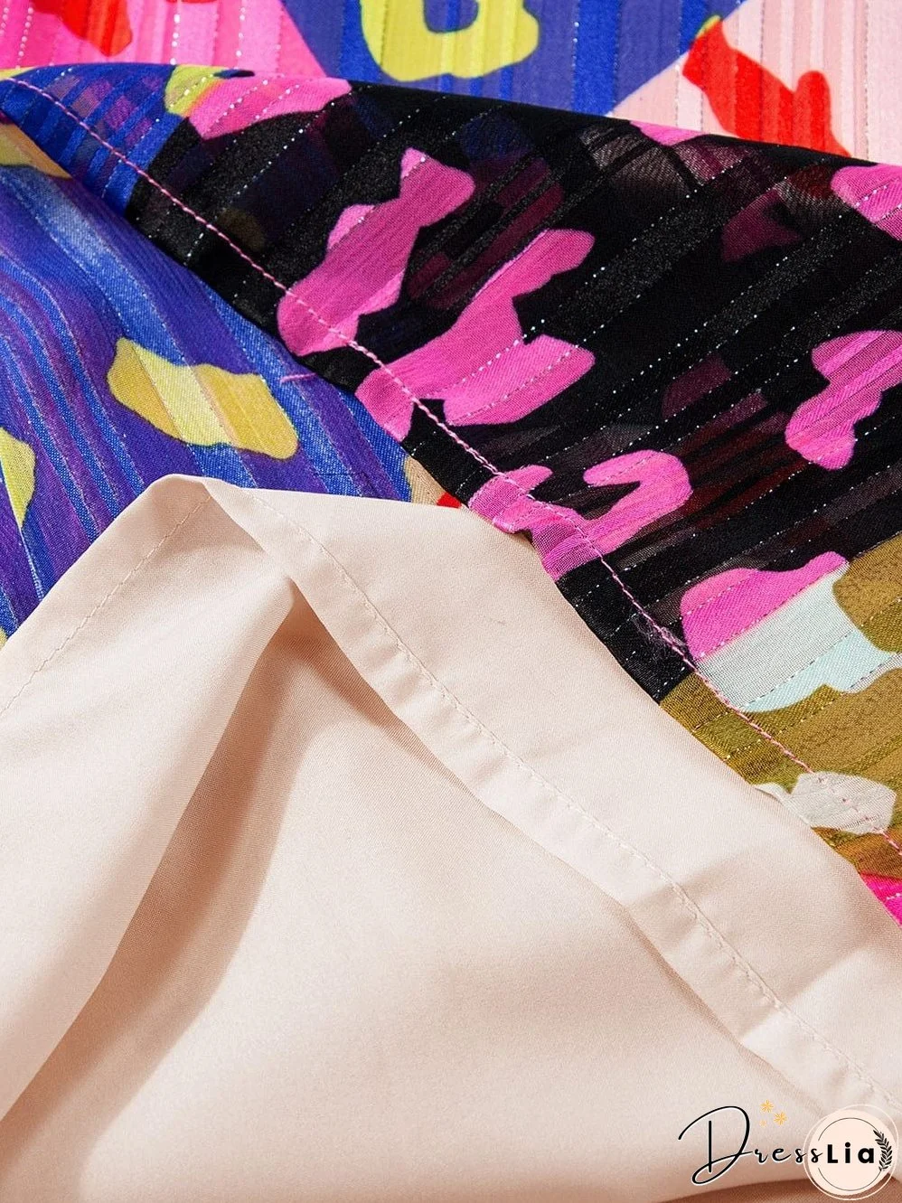 Rose Patchwork Leopard Print Ruffle Sleeve V Neck Blouse