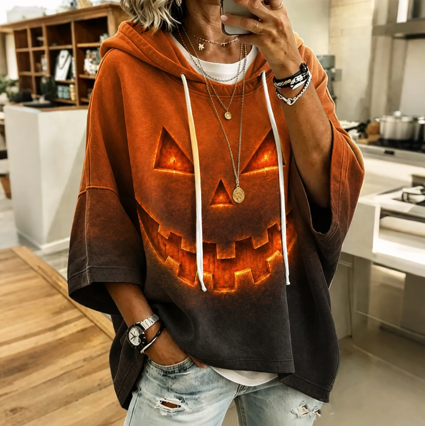 Halloween Pumpkin Art Print Casual Cotton And Linen Hoodie artswardrobe