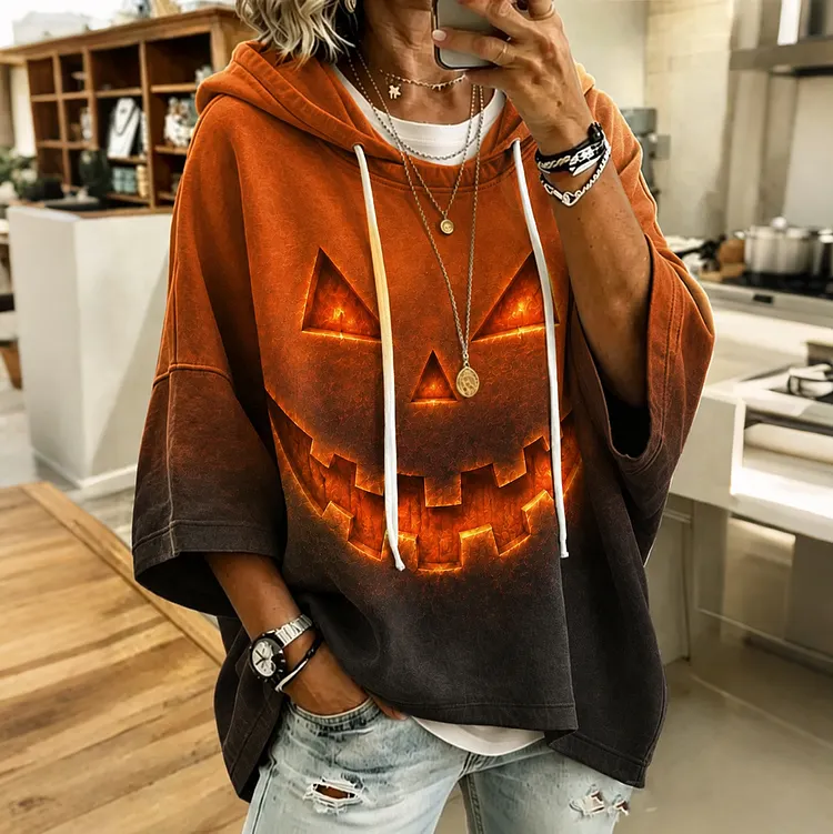 Halloween Pumpkin Art Print Casual Cotton And Linen Hoodie