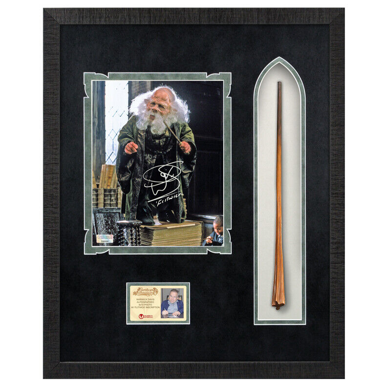 Warwick Davis Autographed Harry Potter Flitwick 8×10 Photo Poster painting & Wand Framed Display