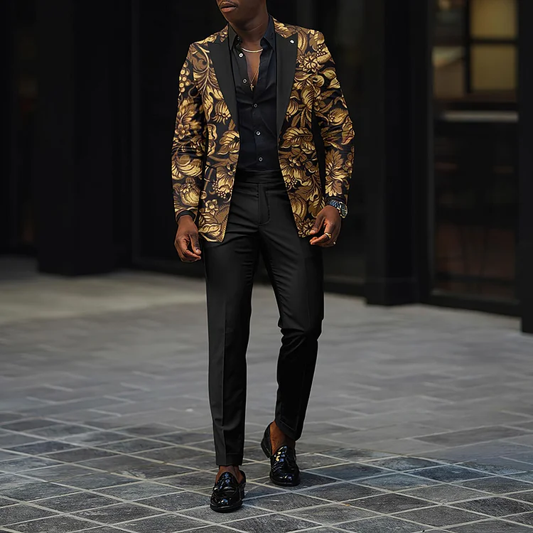 BrosWear Men's 1pc Floral Jacquard Shawl Collar Blazer & 1pc Suit Pants