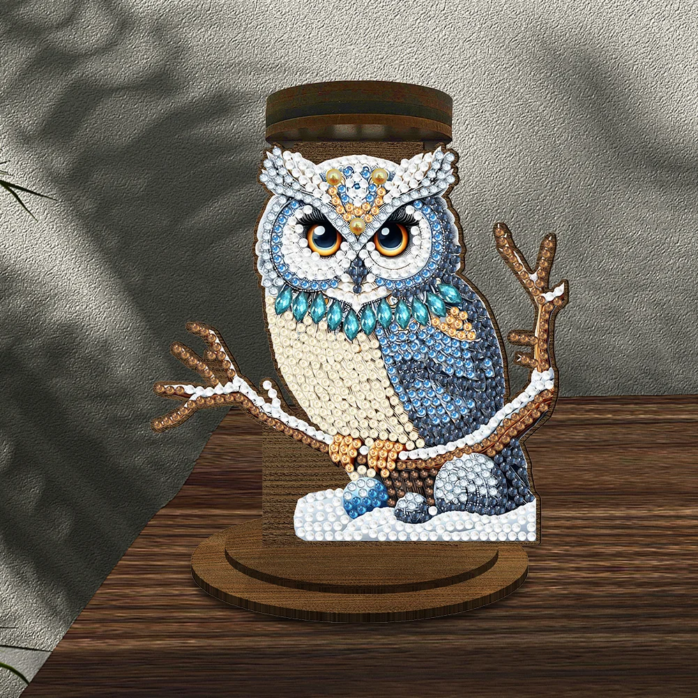Wooden Owl 5D DIY Diamond Painting Candle Holder Decoration for Home Office