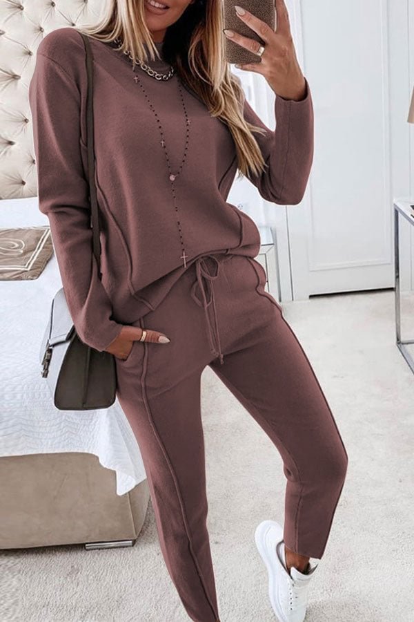 Solid Color On-trend High Neck Pants Suit