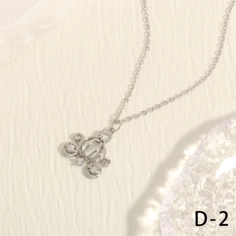 Copper Plating Inlay Pumpkin Car Crystal Zircon Pendant Necklace