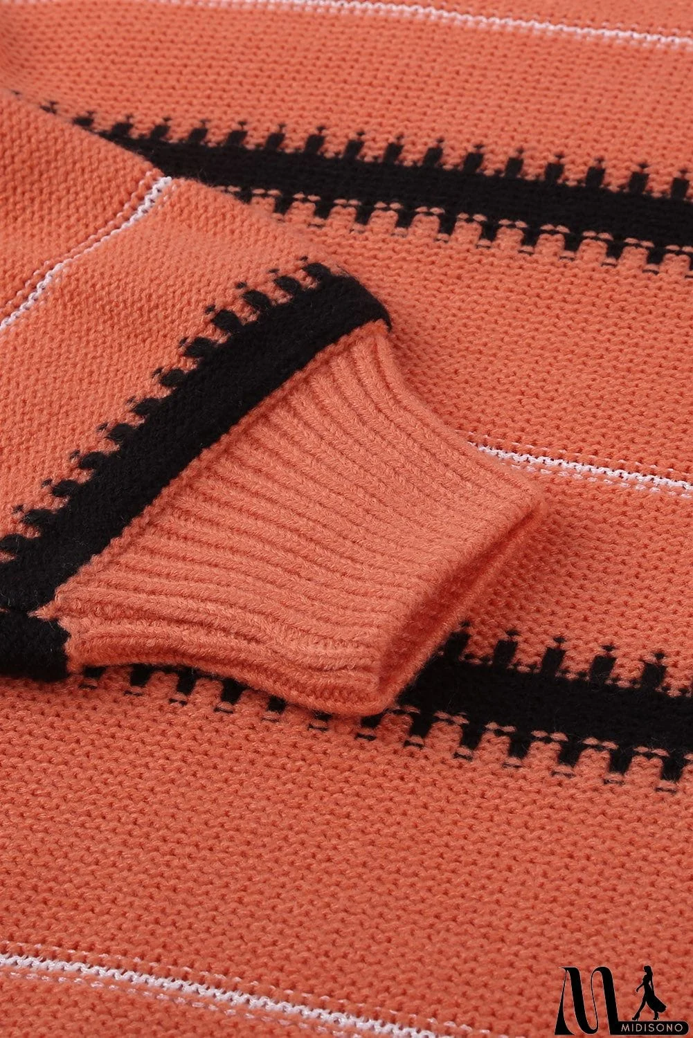 MidiSono - Pink Red Striped Loose Fit Pullover Sweater