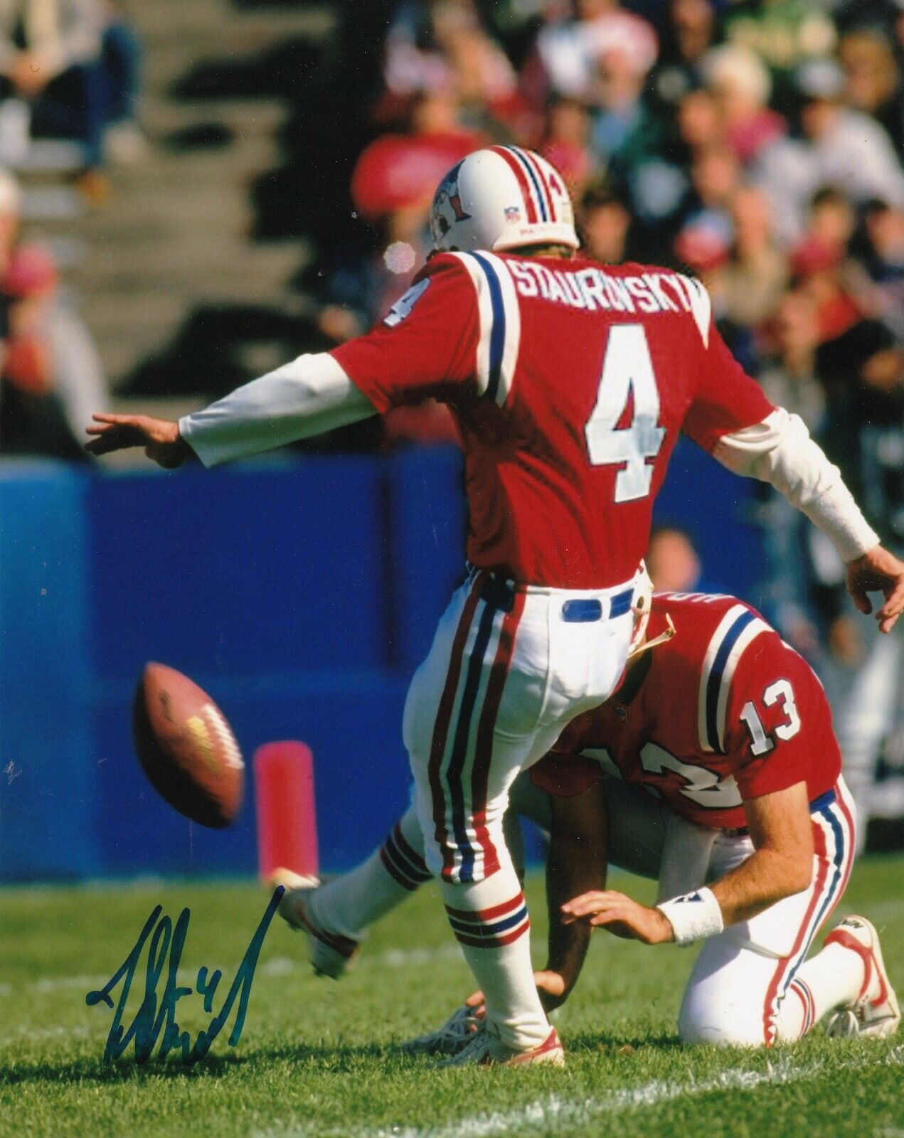 JASON STAUROVSKY NEW ENGLAND PATRIOTS ACTION SIGNED 8x10