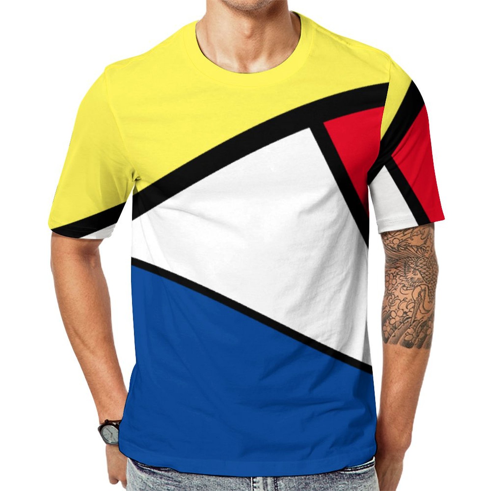 Mod Primary Red Blue Yellow Color Block Short Sleeve Print Unisex Tshirt Summer Casual Tees for Men and Women Coolcoshirts