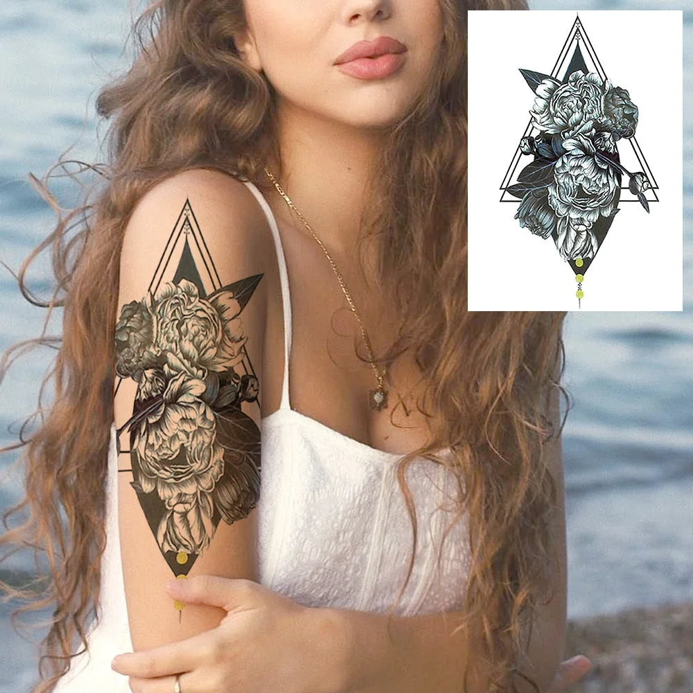 Realistic Sexy Peony Tattoos Temporary Women Adult Flower Arm Tattoos Sticker Waterproof Fake Floral Bloosom Body Leg Art Tatoos 530