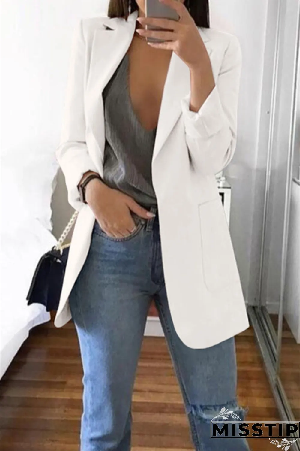 Grey Casual Long Sleeves Suit Jacket