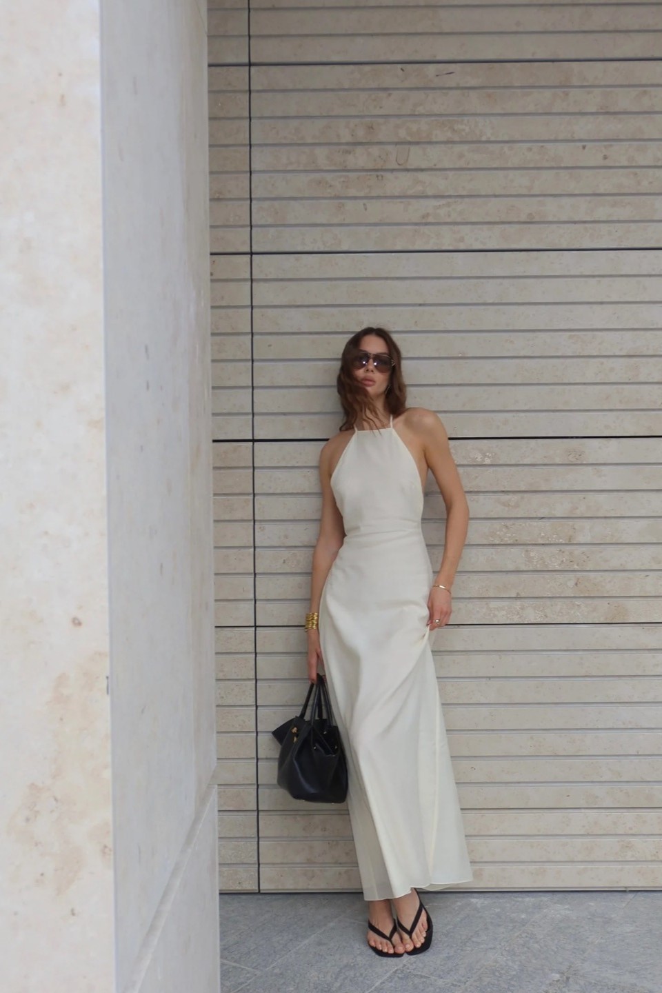 Oknass Glamorous White Halter Neck Sleeveless Long Prom Dress With Pleated