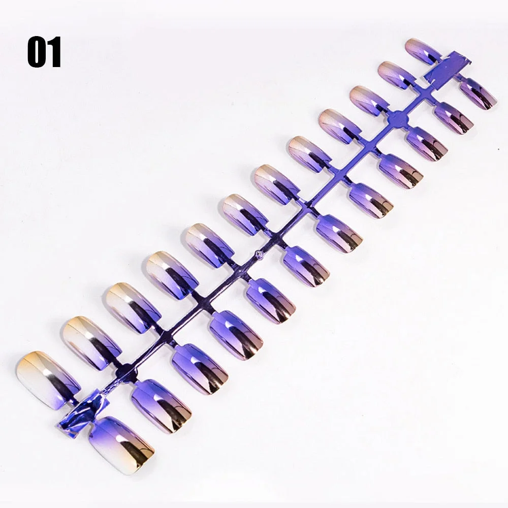 24pcs/kit Reflective Mirror Light Soft Metal Plating False French Acrylic Nail Tips Metallic Point Fake Artificial Nail Extensio