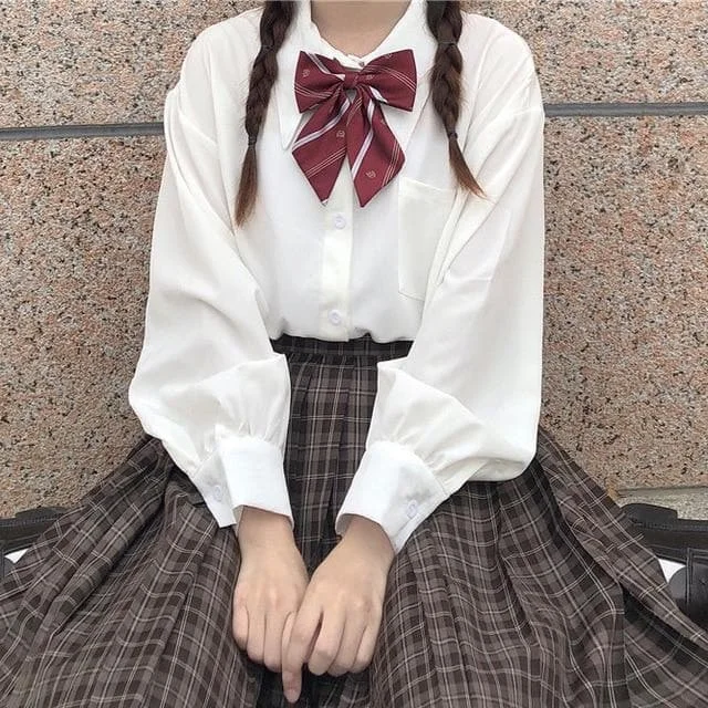 Harajuku Single Breasted Lantern Sleeve Blouses SP15439