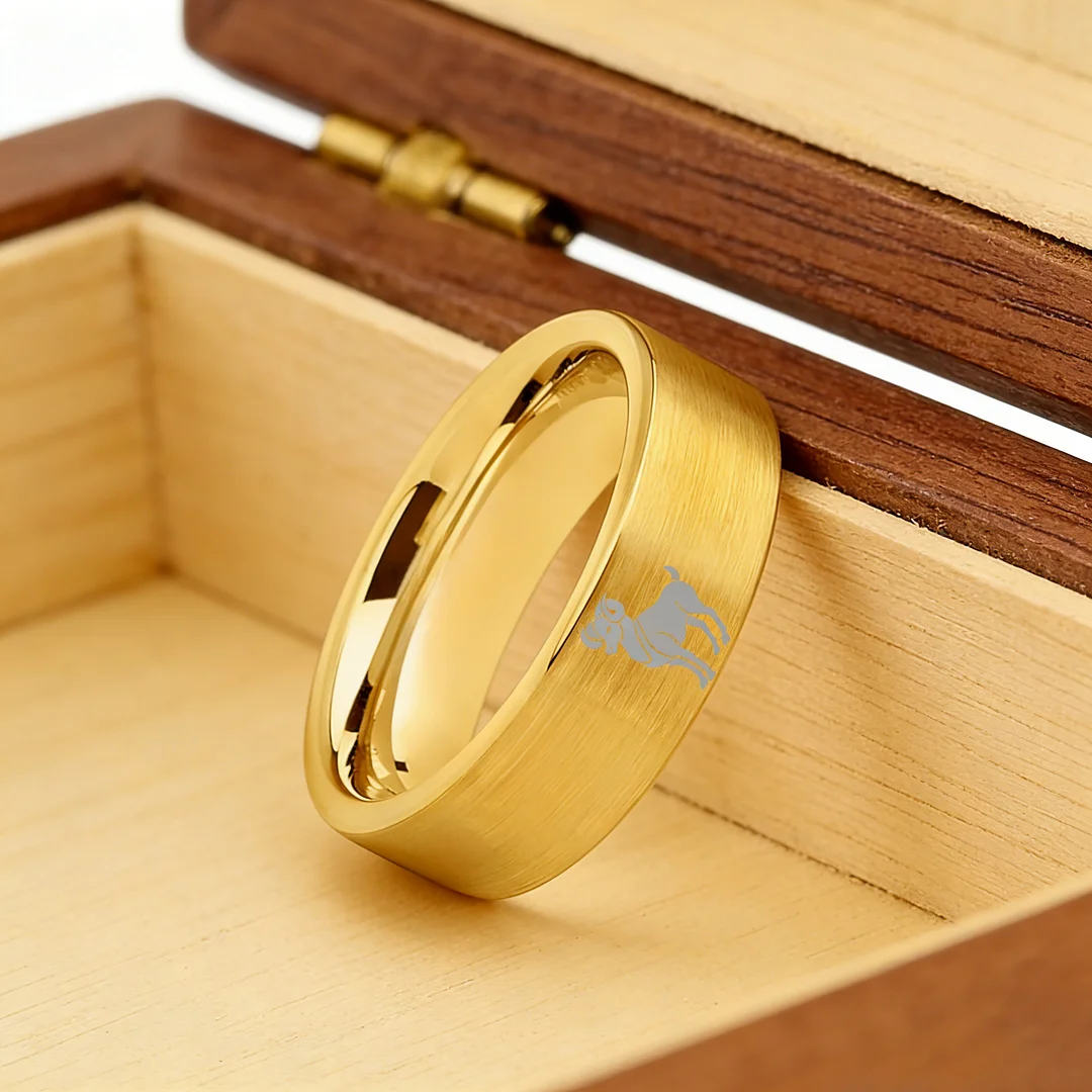 Flat Aries Tungsten Wedding Bands Tungsten Ring Gold Comfort fit for Women or Men 4MM 6MM 8MM Width