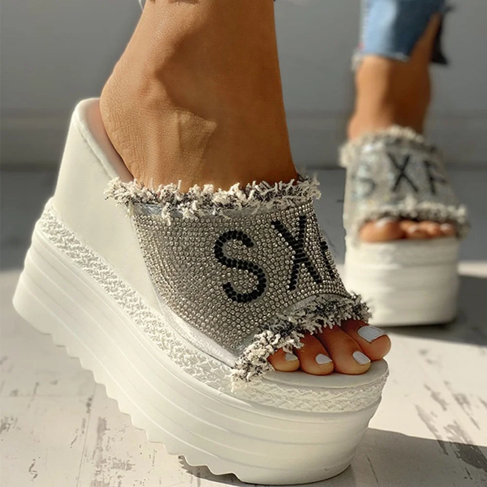Newest Drop Ship Crystals Wedges High Heels Leisure Summer Sandal Woman Shoes Women Platform Mules Slippers 2022