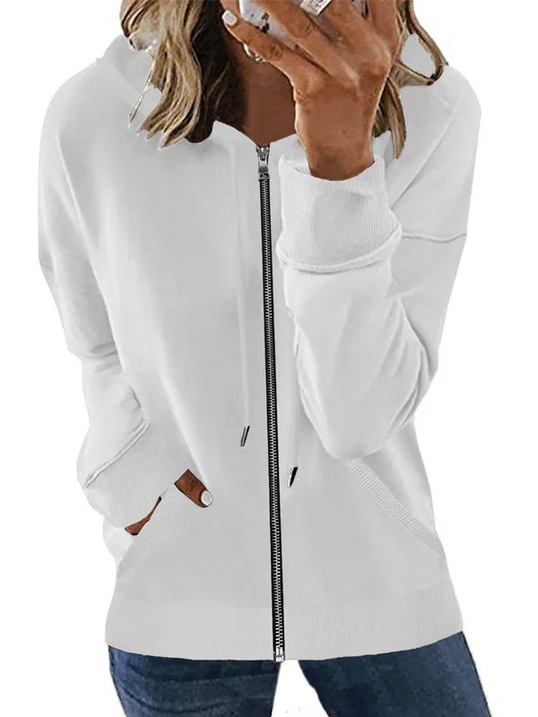 Women Long Sleeve Hooded Solid Color Tops
