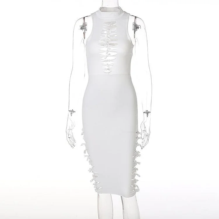 Promsstyle High collar sleeveless backless hollow bodycon midi dress Prom Dress 2023