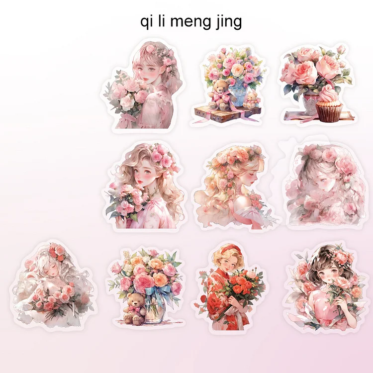Journalsay 20 Sheets Flower Language Series Kawaii Girl Character Landscaping PET Sticker