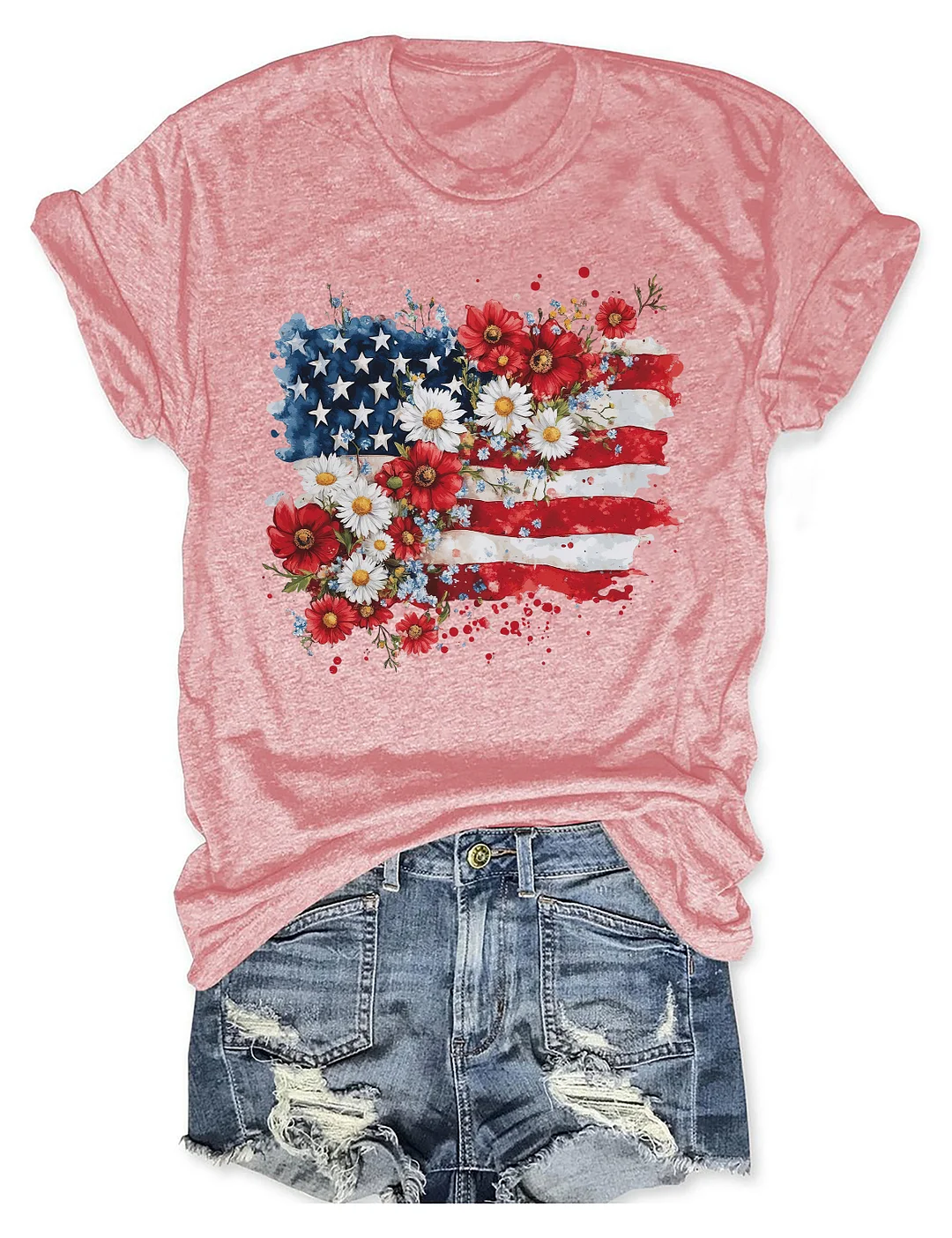 Floral American Flag 4th Of July T-shirt