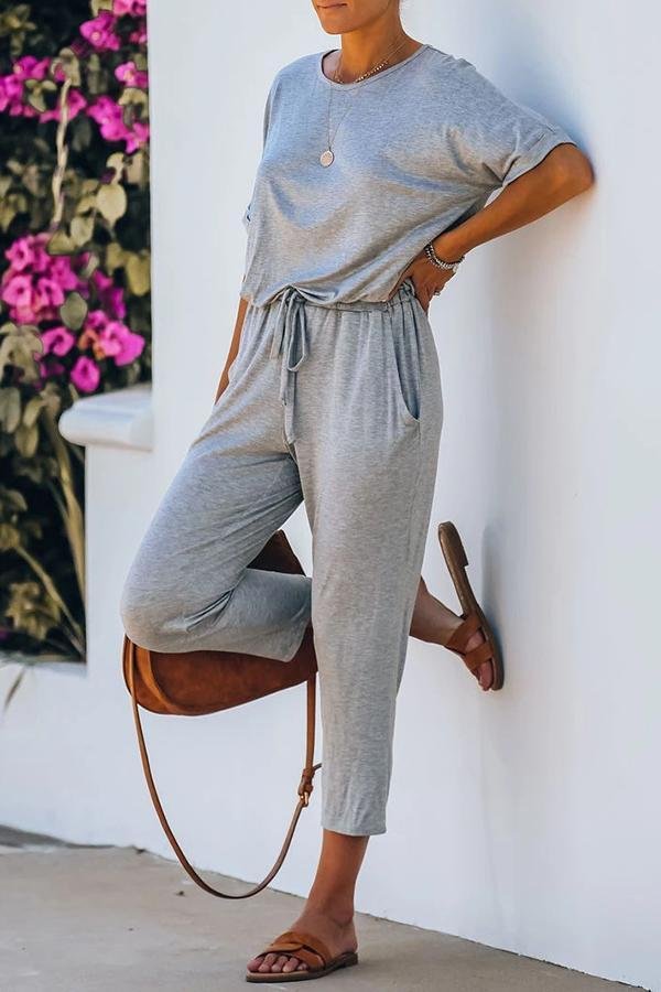 Short Sleeve Round Neck Casual Jumpsuit P14776