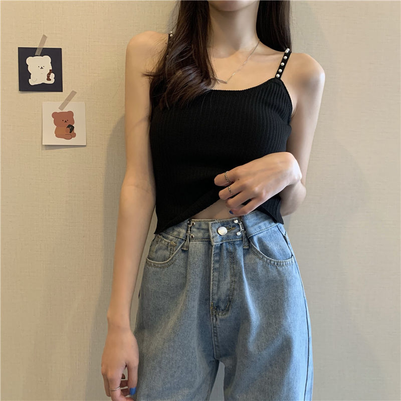 Women Corset Tops Vest Women's Summer Beaded Sleeveless Knitted Top Tank Camis Crop Top For Women