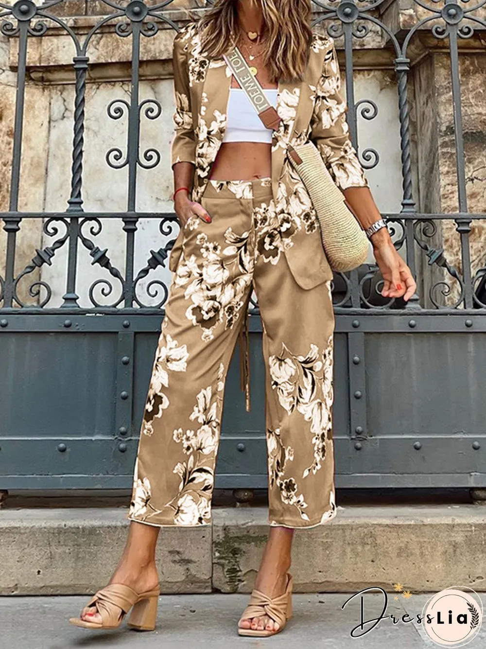 Spring-Fall Womens Long-Sleeve Lapel Cardigan Coat & Straight Pants Set-Fashionized