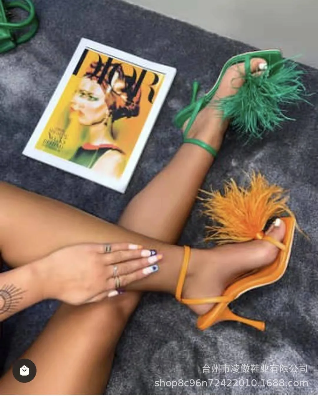 New Blue Feather Sandals Women flip-flops Leather High Heels Sandalias Ladies Summer Fur Shoes Pumps Party Wedding Shoes Woman