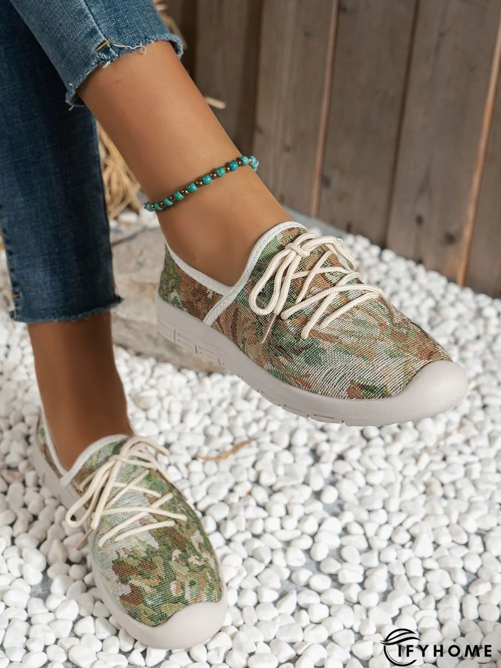 Plus Size Graphic Pattern Lace-up Front Linen Shoes | IFYHOME