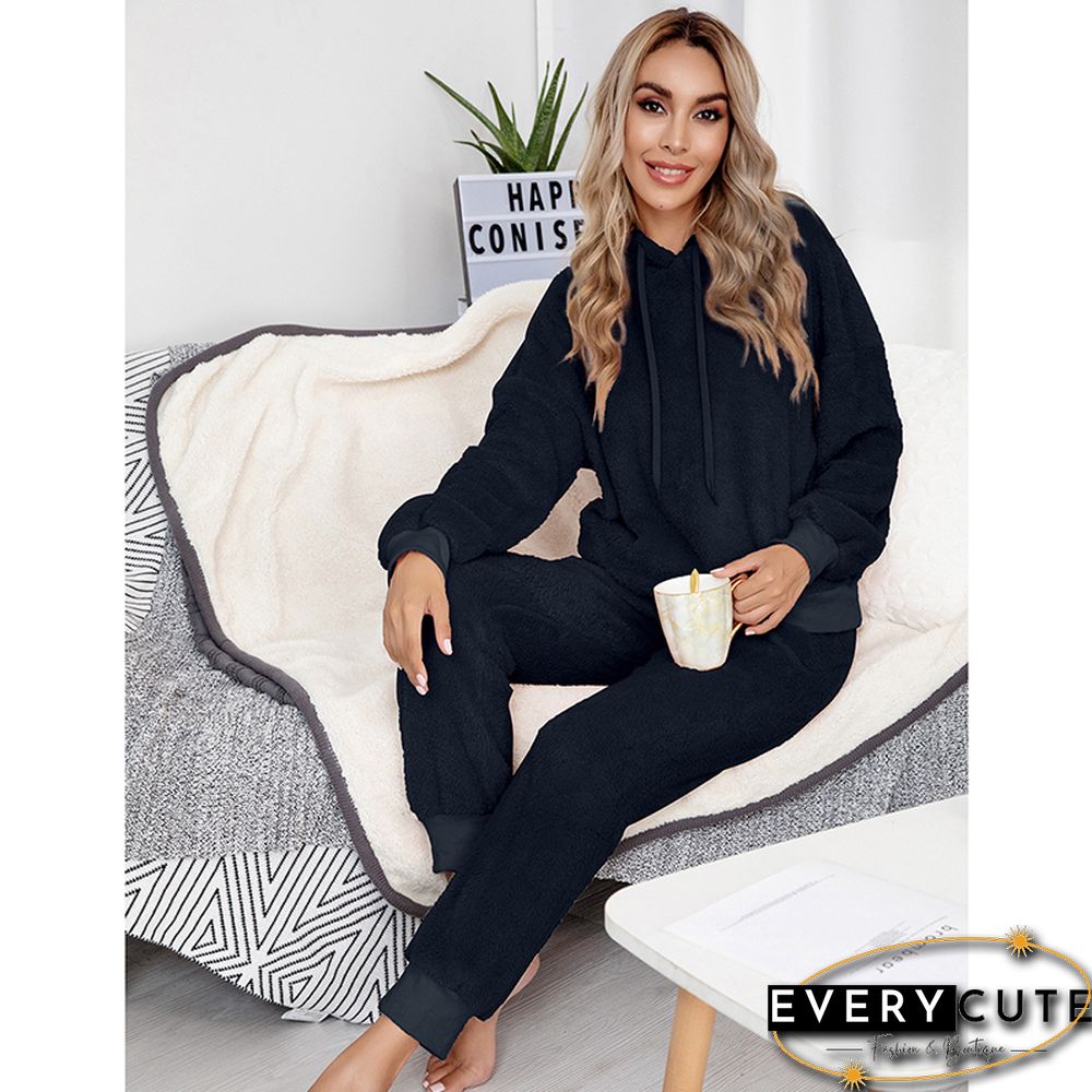 Navy Blue Drawstring Hoodie Loungwear Set