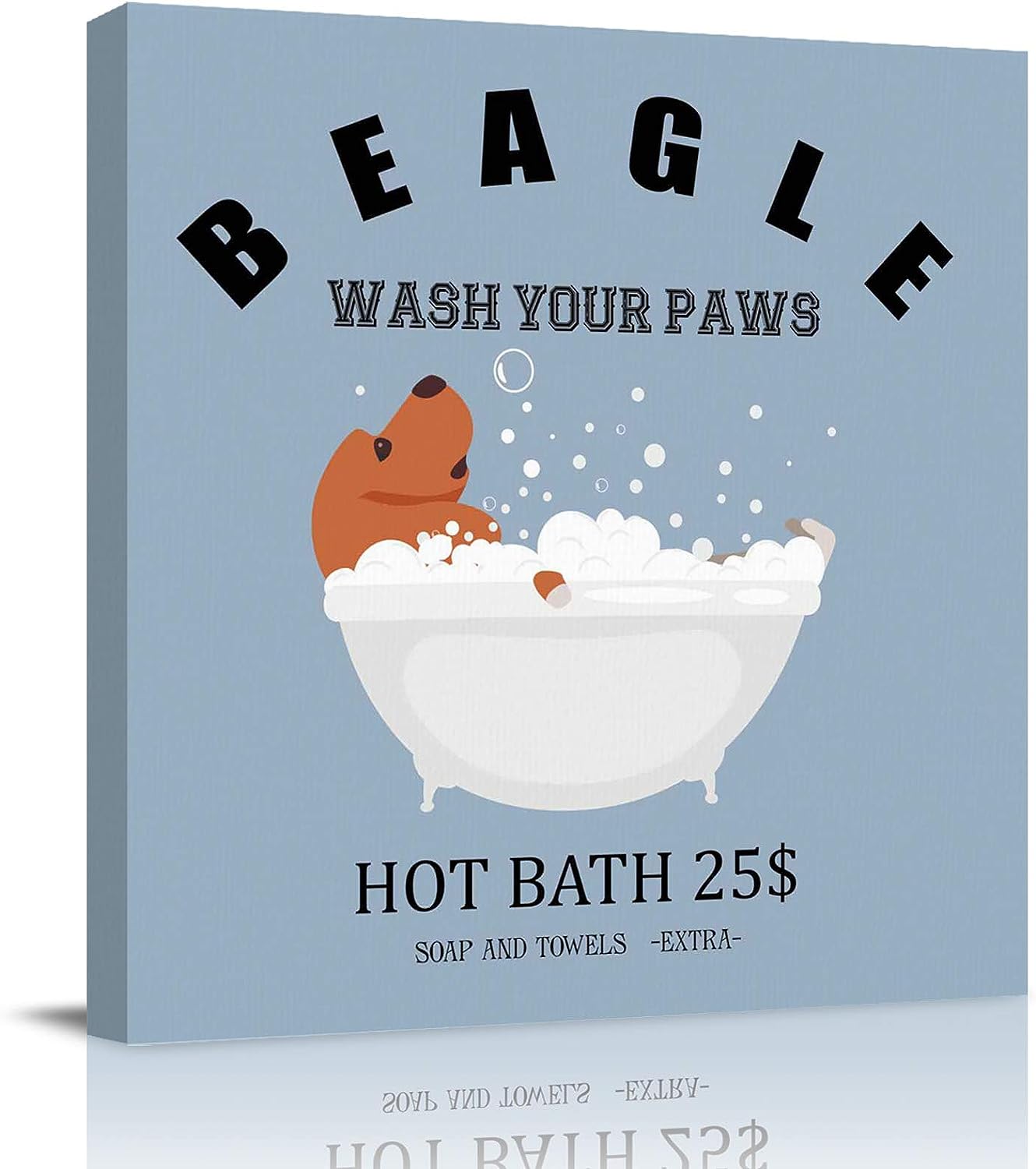 Wall Decor Poster Print Oil Paintings Canvas Reproduction for Living Room Bedroom Kitchen Ready to Hang Canvas Wall Art Print 16x16 Inch Beagle Wash Your Paws Cartoon Animal Bubble Bathtub 16x16 Inch