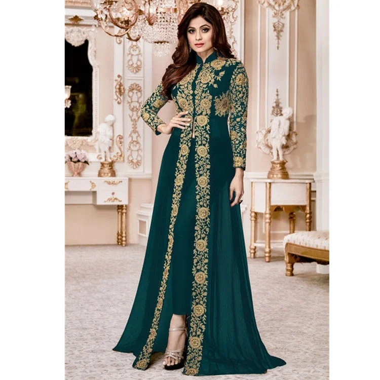 Brownm Collar Lace Chiffon Dress Retro Style Long Dresses