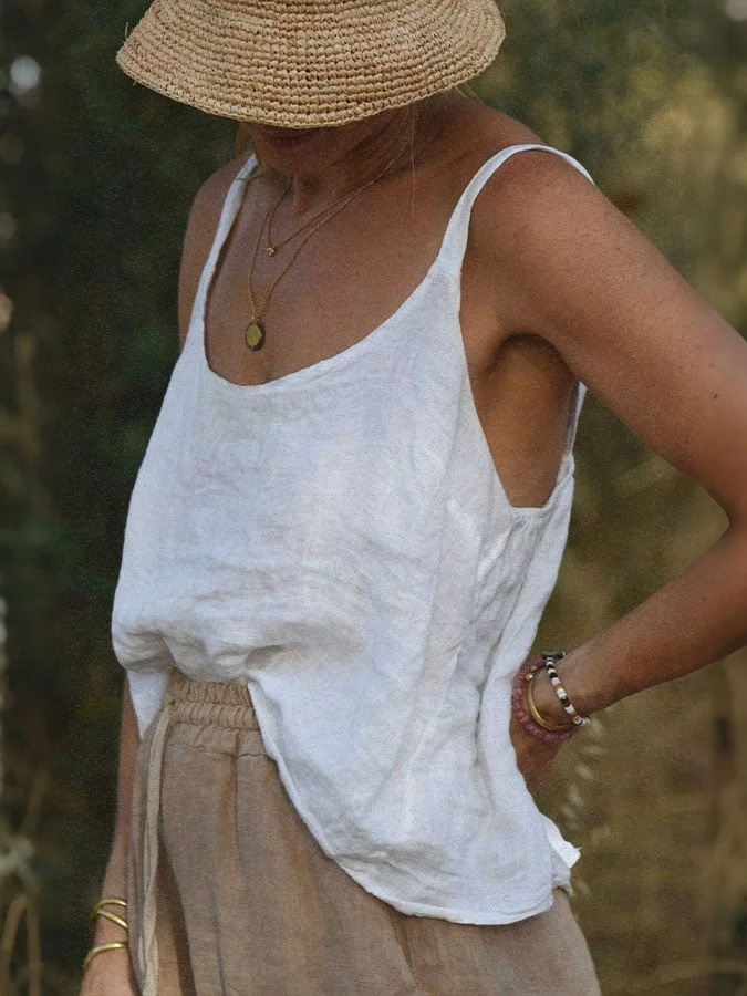 Women's cotton and linen camisole top (wearable on both sides)