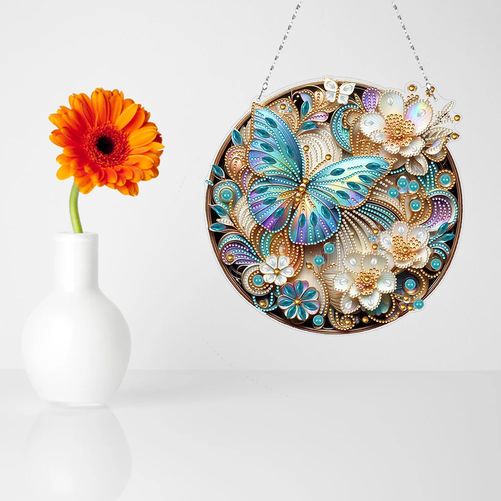 DIY Flower Butterfly Acrylic Special Shape Diamond Art Pendant for Wall Window Art Crafts
