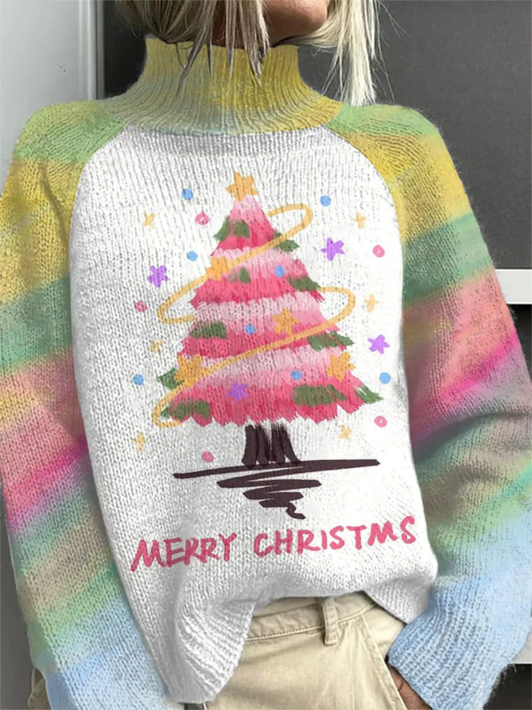 Women's Christmas Tree Print Turtleneck Sweater