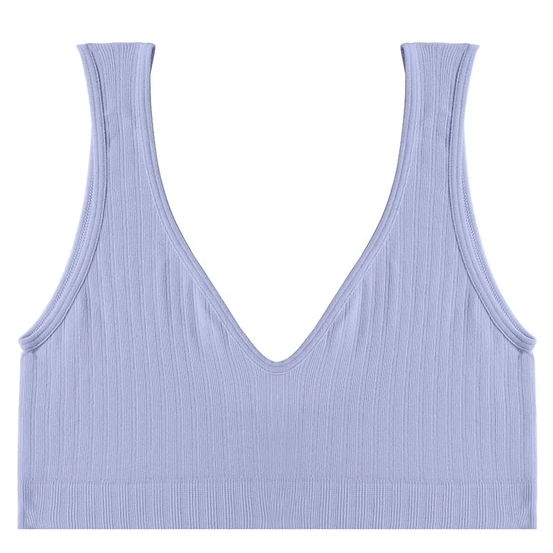 FINETOO Women Seamless Bralette Underwear Push Up U-Back Intimates Lingerie Femme Short Cropped Top Sexy V-Neck Bra Tank Tops