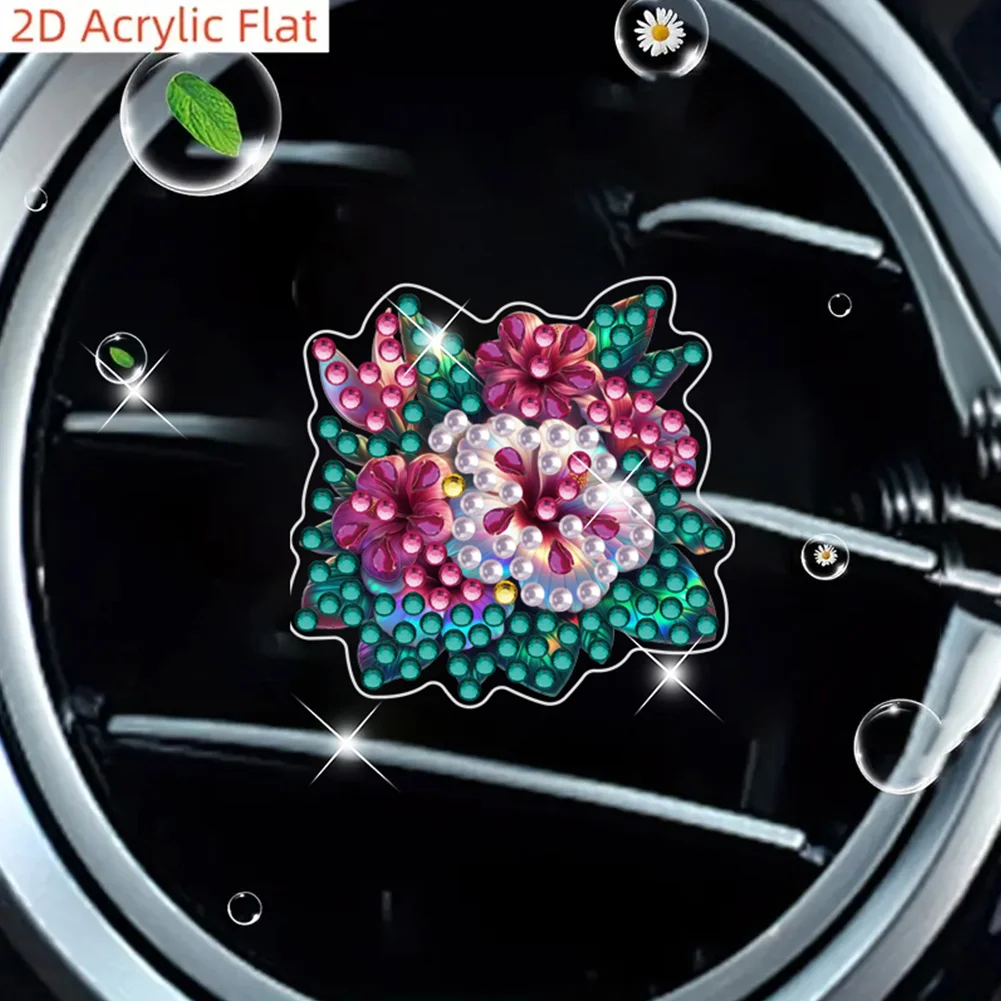 4pc Flower DIY Diamond Painting Car Air Vent Clip Air Freshener for Adults
