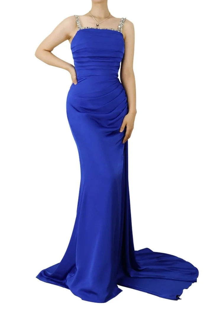 Prom Dress Royal Blue Sweetheart Long With Slit Sleeveless Pleated YX00017