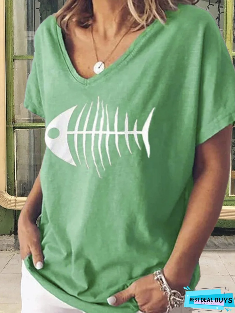 Cotton-Blend V Neck Short Sleeve Casual T-shirt